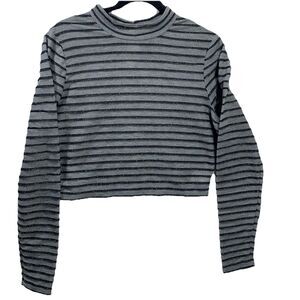 Wild Fable‎ Crop Top Womens Large Gray Metallic Striped Mock Neck Long Sleeve L